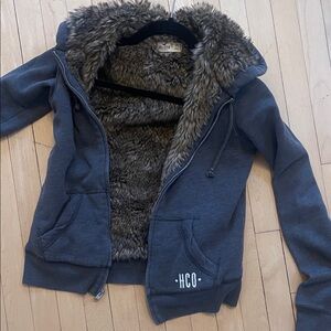 SOLD Hollister Charcoal Fur-Lined Hoodie